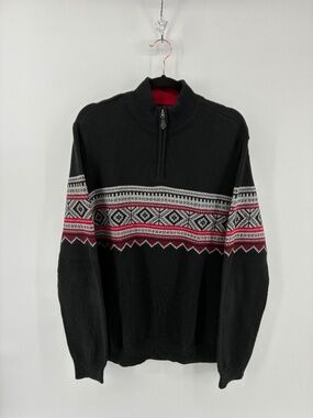 Chaps Black and Red Geometric Sweater